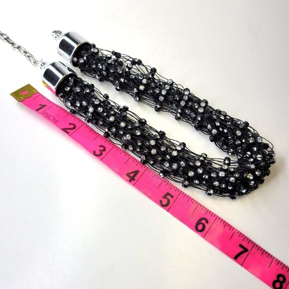 Black Beaded Crystal Braided Choker Necklace - Picture 5 of 9